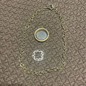 Oragami owl yellow gold toggle necklace charm holder with sparkles and charms